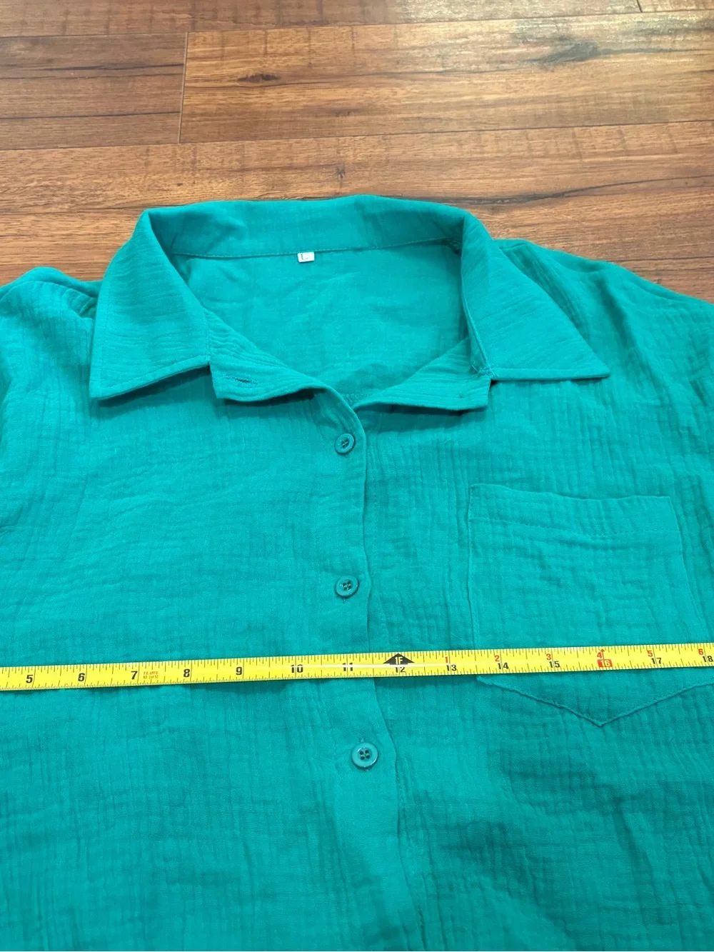 2 Peice Matching Set Gauze Kelly Button Up Shirt Shorts Textured Oversize Large